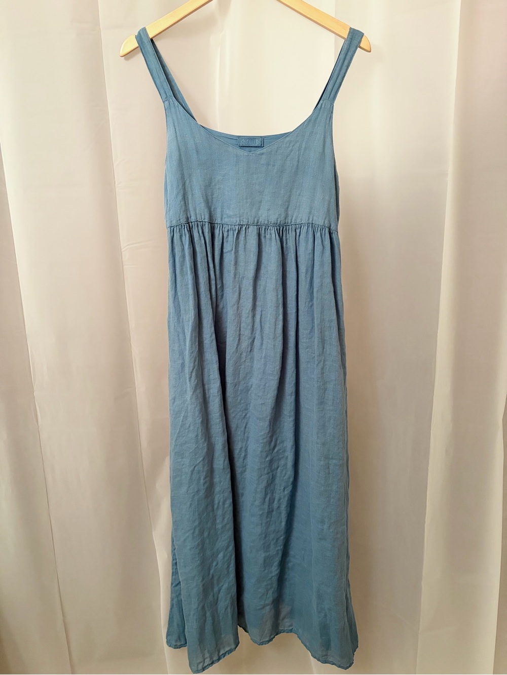 CP Shades Linen Lagoon Blue Empire Strappy Sleeveless Maxi Dress